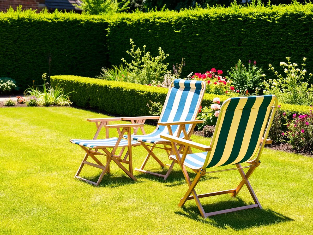 Folding chairs on a garden lawn